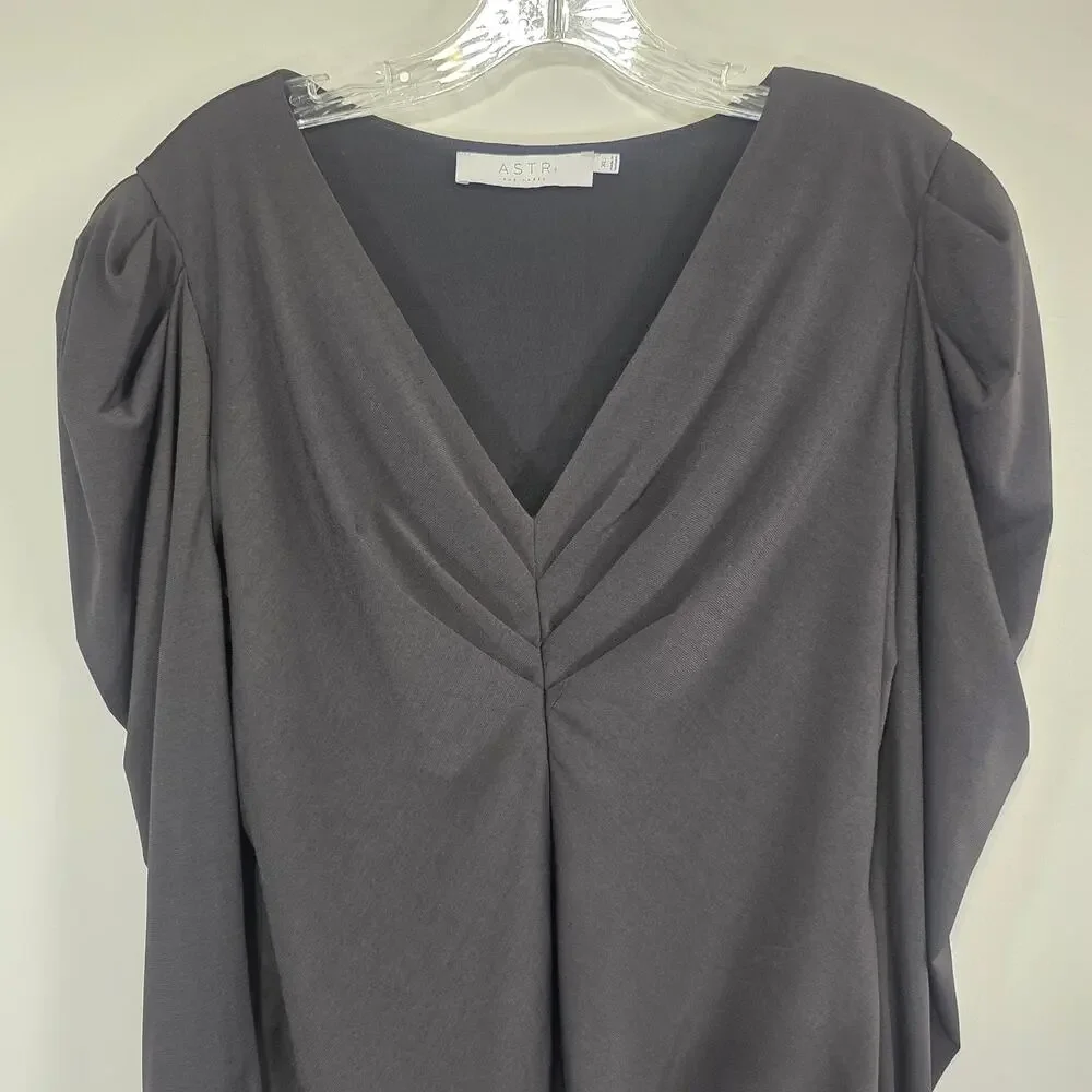 ASTR The Label Womens Black V Neck Puff Sleeve Bodysuit Size XL